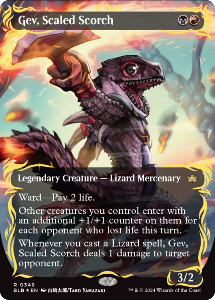 Gev, Scaled Scorch (Borderless) (Raised Foil) [Bloomburrow]